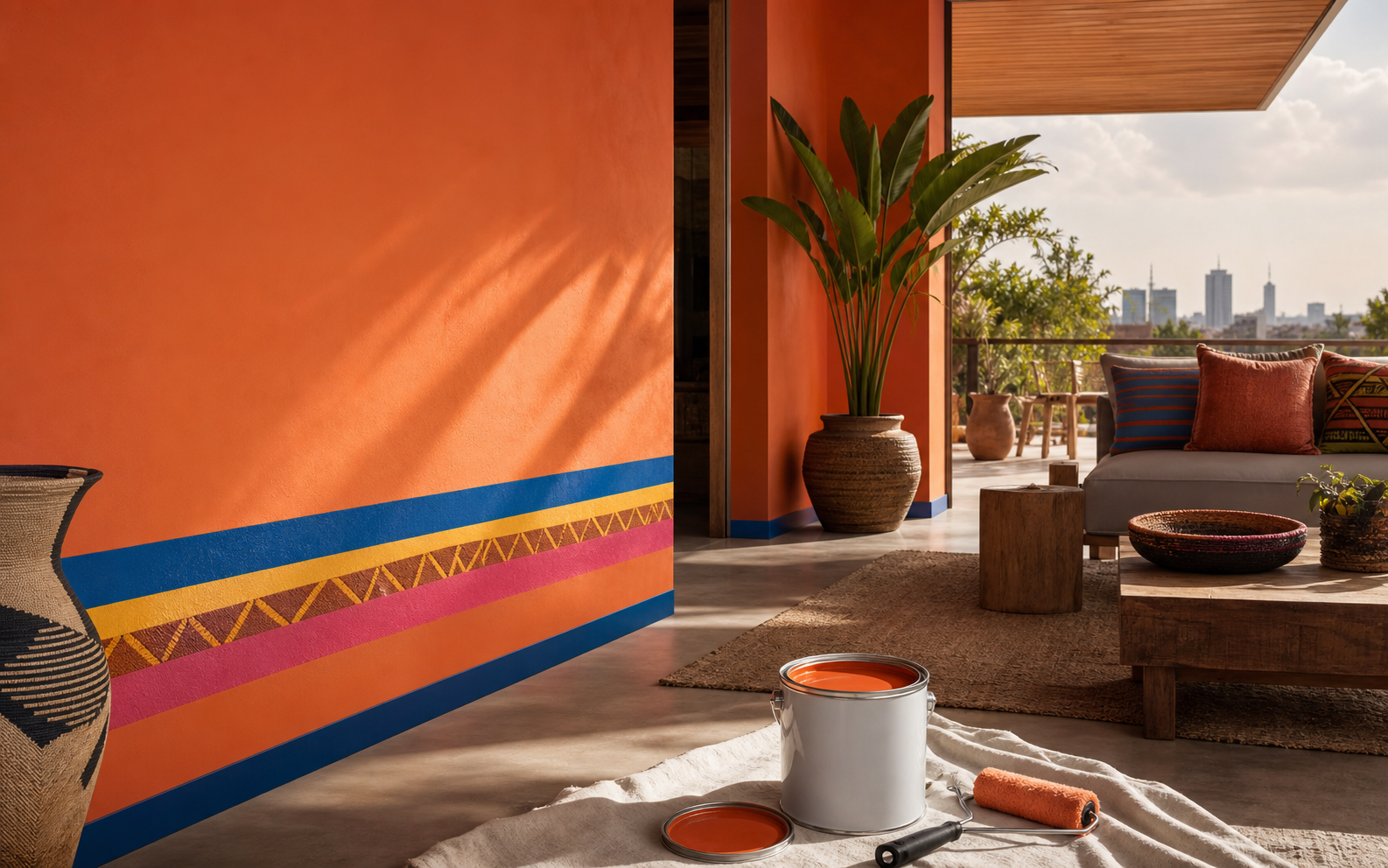 Warm painted wall with expressive color detail